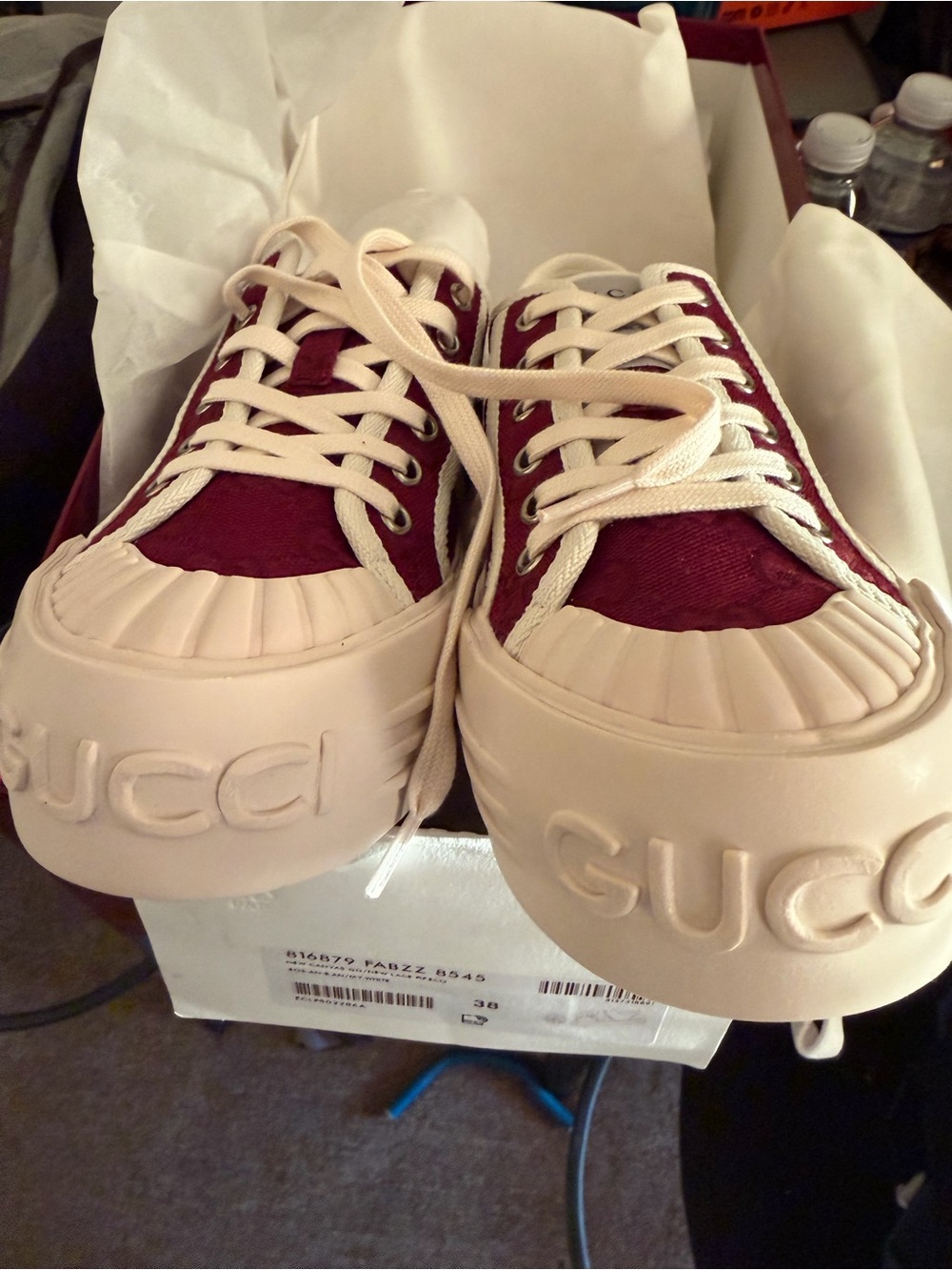 Burgundy Canvas Low-Top Sneakers with Cream Trim - Picture 4 of 12